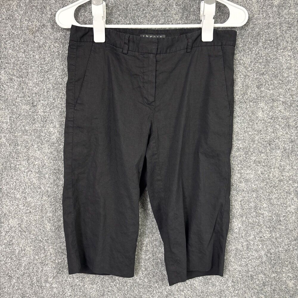 Theory Shorts Womens Size 4 Black Bermuda Linen Blend Classic Dress